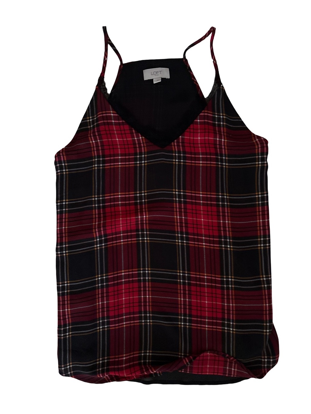 LOFT Red and Black Plaid Camisole with Spaghetti Straps